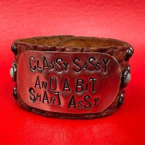 The Rowdy Cowgirl Leather Turquoise Rhinestone Classy Sassy Cuff Bracelet NWT